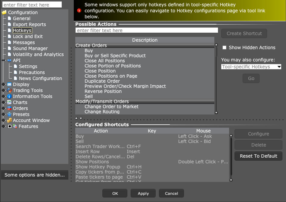 TWS Hotkeys configuration panel