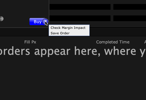Buy dropdown with Check Margin Impact and Save Order commands
